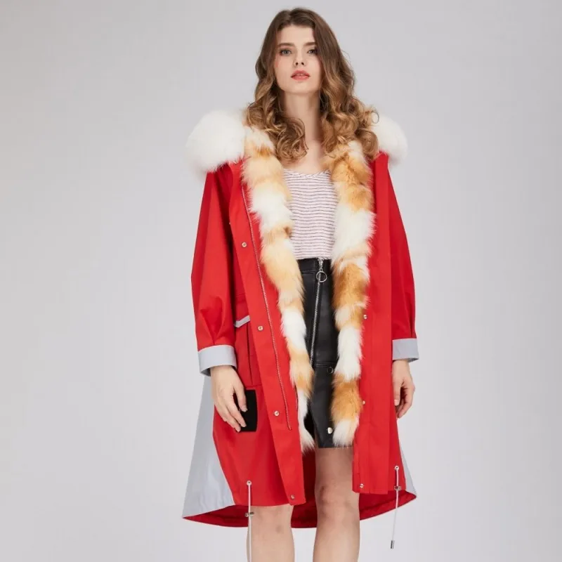 D'extérieur Capuche Décontracté Renard Zippée 2019 De Dames Pardessus Nouvelle Red À Luxe Doublure Poche Longue Marque Lapin Col Femme Veste Vêtements Fourrure Chaud En aAqUwn7O