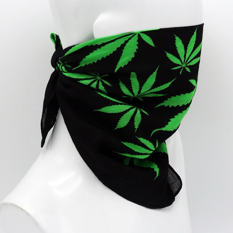 Хлопковая бандана зеленые листья черные хип-хоп мужские квадраты шеи шарф повязка платок Головные уборы