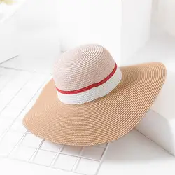 Летняя Новинка 2018 г. европейский и американский козырек шляпа цвет волнистые боковые женская соломенная шляпа приморский пляж Складная