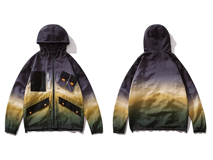 Aelfric Eden, хип-хоп, разноцветная Лоскутная мужская куртка с капюшоном и несколькими карманами, Harajuku, модная куртка-карго с лентами, Повседневная Уличная одежда - Цвет: Черный