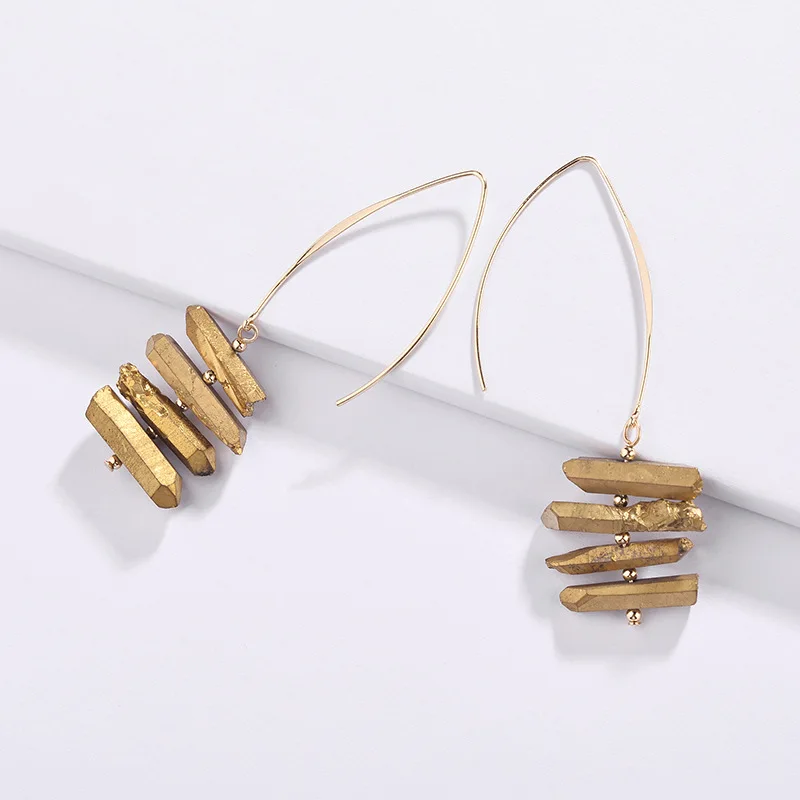 

New Arrival Fashion Stacked Natural Stone Earrings For Women Gold Color Hook Dangle Quartz Earrings Jewelry Wholesale