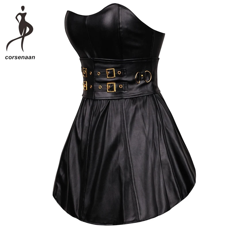 Женские сексуальные кожаные корсеты юбка в стиле бурлеск на молнии стимпанк платья Бюстье овербюст размера плюс белье 9003