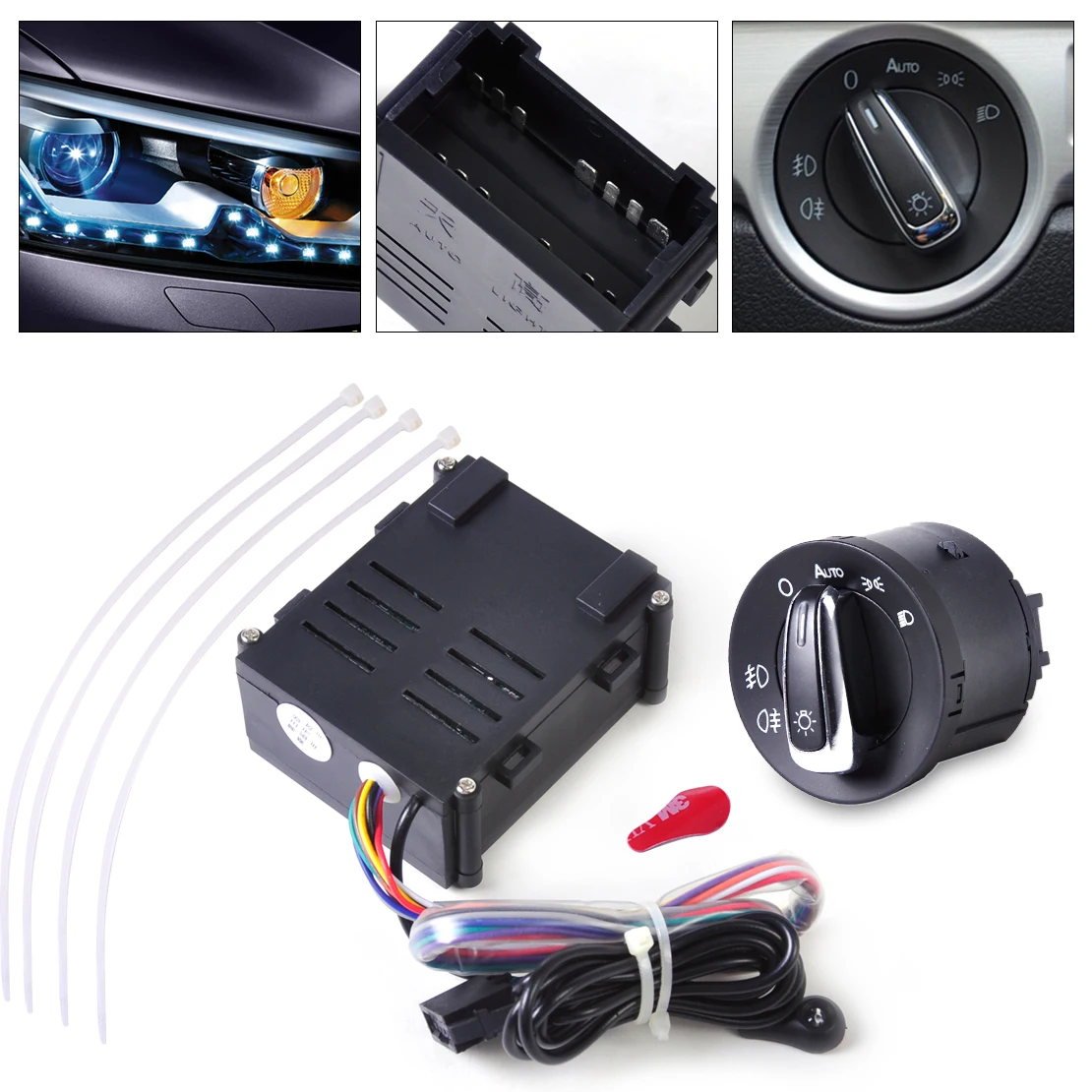 Auto Headlight Sensor Module Headlamp Switch Control Kit Fit for VW Golf Jetta 1998 1999 2000