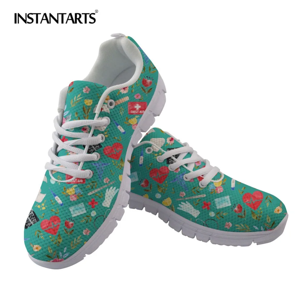 

INSTANTARTS Breathable Ladies Casual Sneakers 3D Cartoon Nurse Medical Print Teenager Girl Lace Up Flat Shoes Women Nurse Shoes
