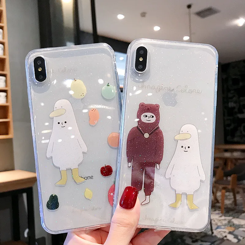 Marchcover Cute Cartoon Bear Shining Strawberry Apple case Soft TPU Duck Clear cover for iPhone X XS MAX XR 8 7 6 6s plus |