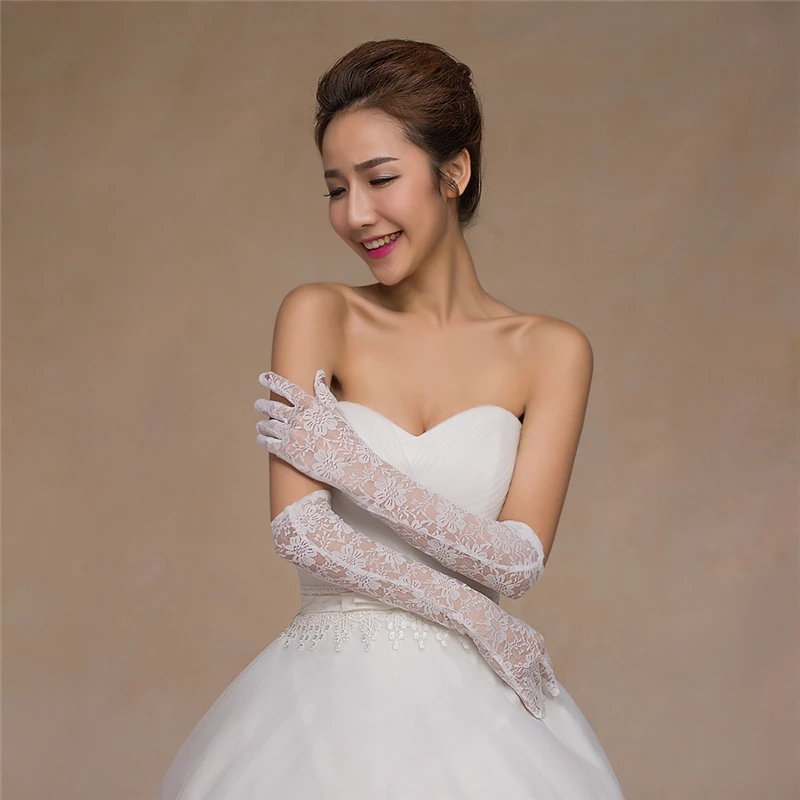 

Wedding Gloves with Finger 2016 White Red Lace Glove for Wedding Party Prom Dress One Size Elebow Bridal Gloves with Five Finger