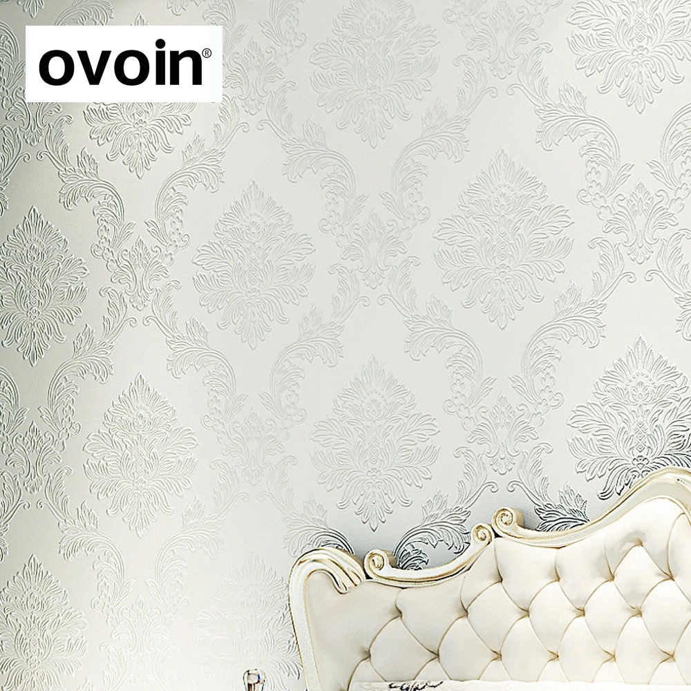 Glitter Modern Textured Embossed Floral Damask Wallpaper Roll Flock non