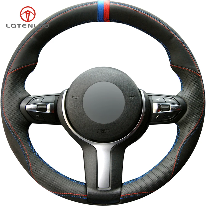 

LQTENLEO Black Leather Suede Car Steering Wheel Cover for BMW F87 M2 F80 M3 F82 M4 M5 F12 F13 M6 F85 X5 M F86 X6 M F33 F30 M