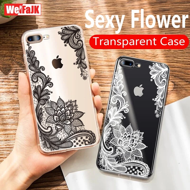 

WeiFaJK TPU Case for iPhone 7 8 Plus X Silicone Fashion Sexy Flower Soft Protection Cover for iPhone 6 6s 7 Plus 5 5s Phone Case