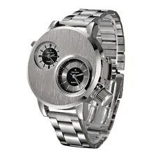 Luxury Brand Stainless Steel Watch Men Two Zone Display Analog Quartz Watch Date Military Sport Wrist Watches Relogio Masculino
