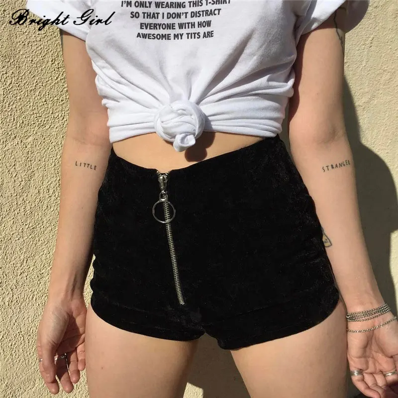 

Bright Girl Summer Short Women Clothing Zipper Fly Mid-waist Girls Ladies Causal Short Velvet Solid Color Toursers BG17507