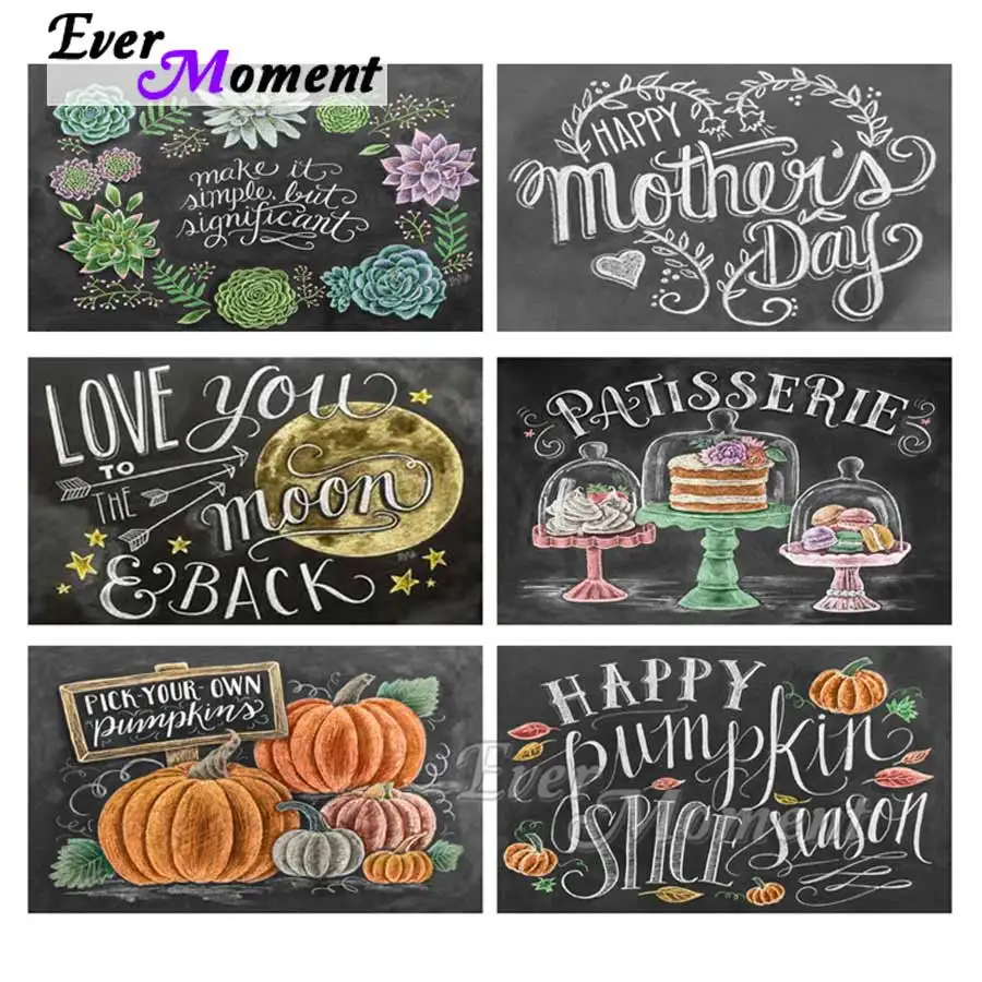 

Ever Moment Diamond Painting 5D DIY Blackboard Dessert Mosaic Cross Stitch Diamond Embroidery Rhinestone Needlework S2F1068