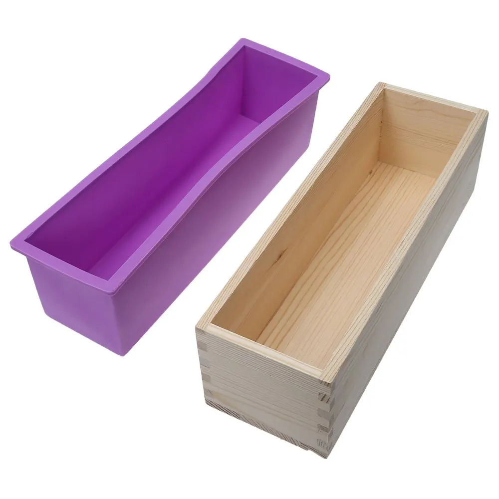 

High Quality Eco-friendly 900g Silicone Soap Loaf Mold Wooden Box DIY Making Tools Toast Loaf Baking Cake Molds