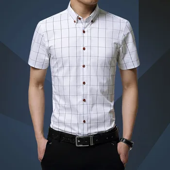 

Men Shirt Summer Fashion Men Clothes Slim Fit Men Short Sleeve Shirt Men Plaid Cotton Casual Shirt Social Plus Size M-2XL