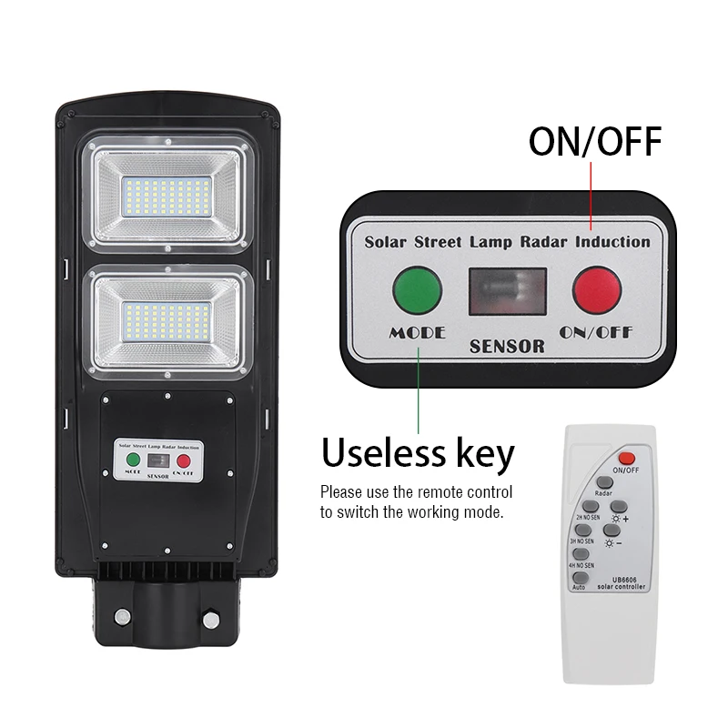 

60W LED Street Light Solar Power Motion Sensor +Timing +Remote Solar Lamp Outdoor Waterproof for Garden Yard Street Lights
