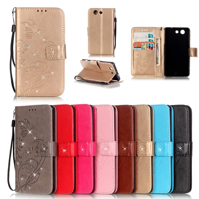 

Luxury Bling Book Style Leather Flip Butterfly Case Cover For Sony Xperia Z3 Compact / Z3 mini / M2 / M4 Aqua Phone Bags+Strap
