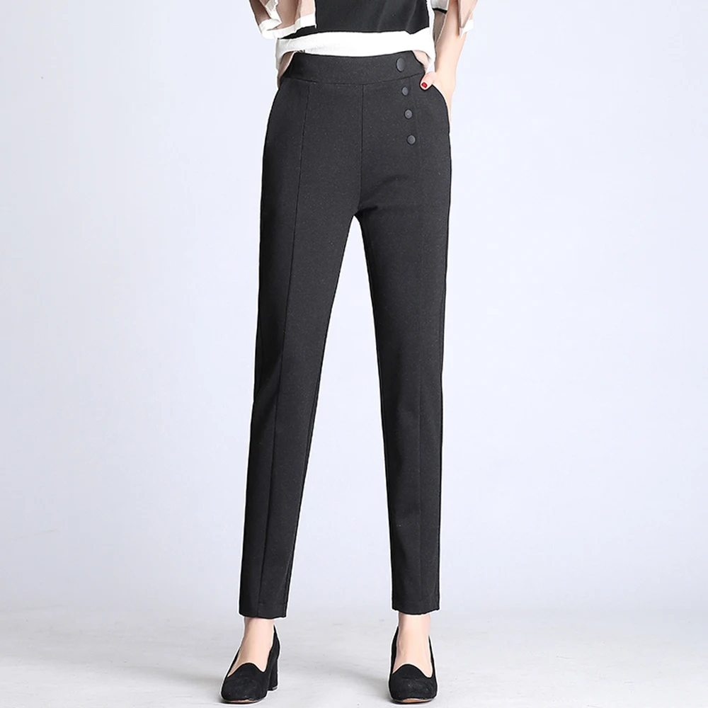 

high waist women harem pants plus size stretch loose casual pants female slim cotton pants elegant lady buttons pockets trousers