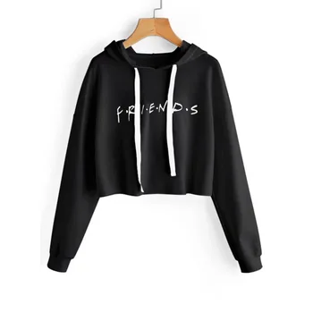 

Friends Letters Printed Long-sleeved Short Harajuku Hoodie Women 2019 Autumn Cute Hoodie Crop Top