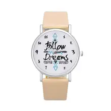 Relojes de pulsera de cuero con patrón de palabras de los sueños para mujer, reloj de pulsera de cuero Simple y elegante Vintage, pulsera de cuero divertida y Linda