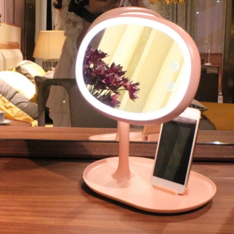 

Multifunction USB Rechargeable Cosmetic Mirror Table Lamp Portable Makeup Mirror Night Light Mobile Phone Bracket