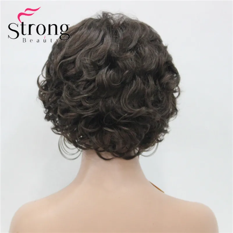 StrongBeauty короткий парик мягкий взъерошенные кудри коричневый выделяет полный синтетические парики выбор цвета