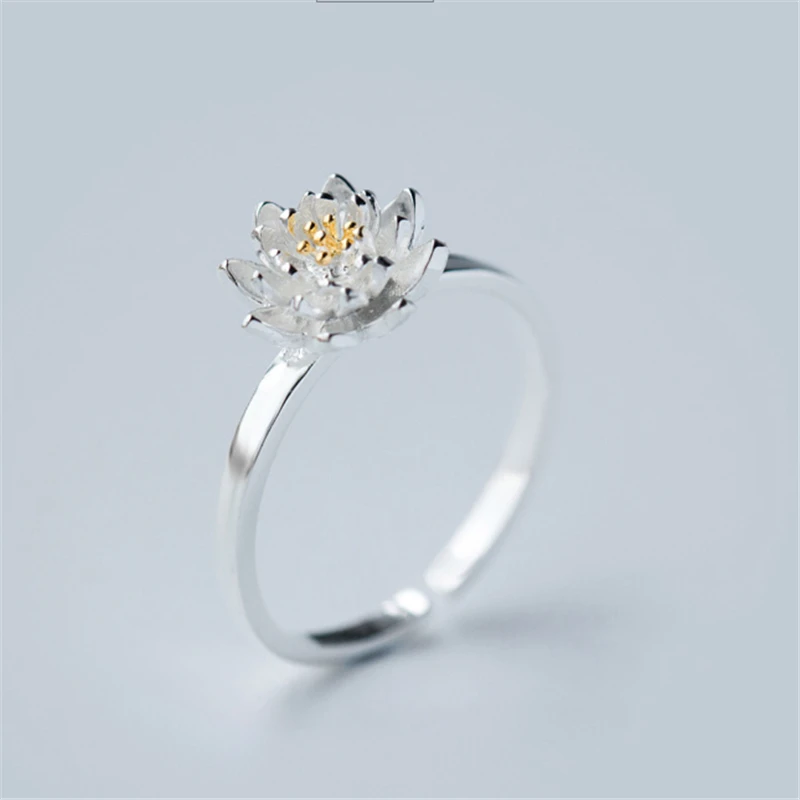 

New Arrivals Silver Rings Lotus Flower Rings Fashion 925 Sterling Jewelry For Women Ring Wedding Party Birthday Top Quality