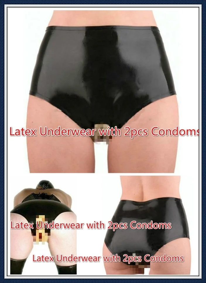 Women's Latex Short Latex Panty Latex Underwear with Condoms latex