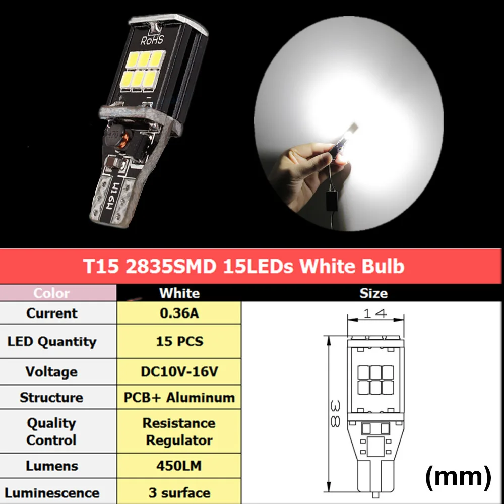 YHKOMS высокое Мощность Чрезвычайно Яркий 2835 SMD Чипсет 450LM чистый 6000 K белый 912 T15 обратный светодиодный свет лампы сигнала поворота