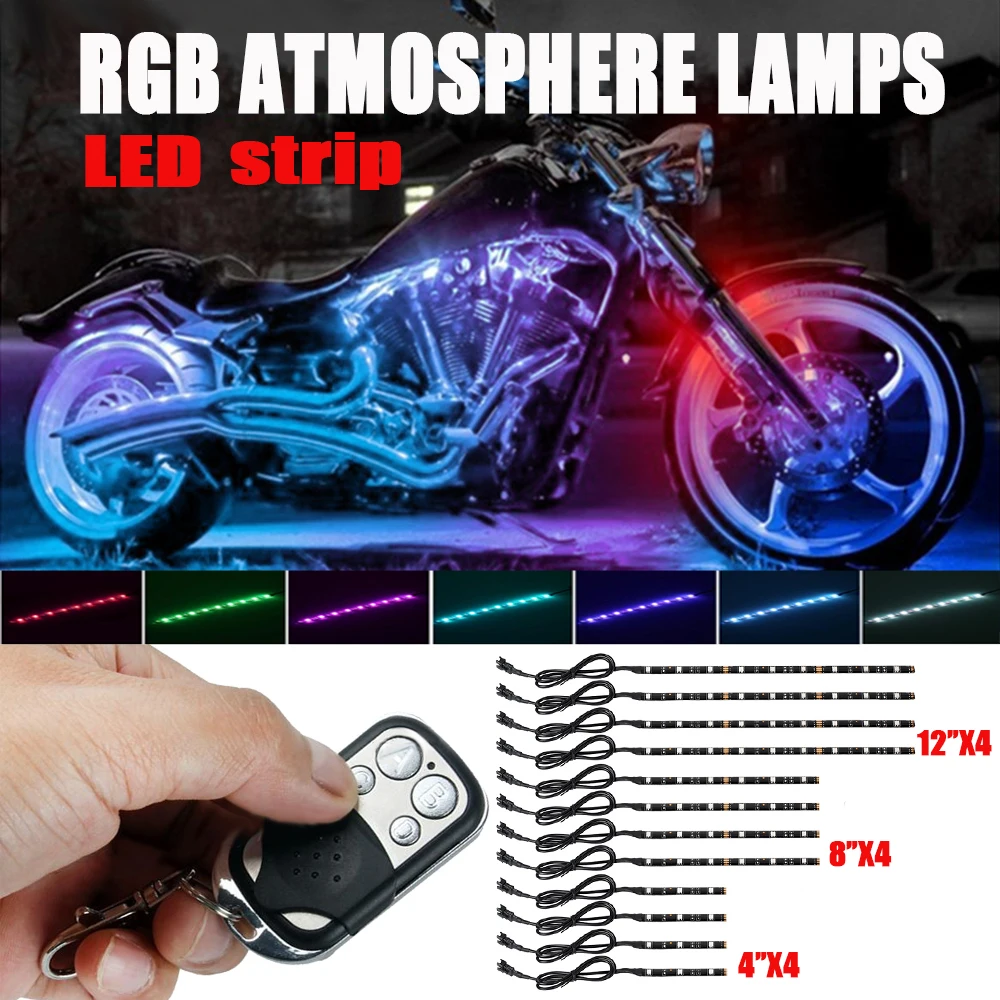 12 шт. RGB Водонепроницаемый IP 67 мотоцикл светодиодный неоновый под светящиеся огни Гибкая полоса комплект для Harley Davidson атмосферная лампа DC12V