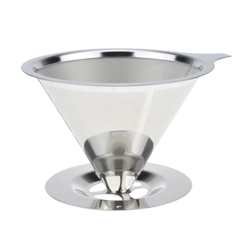 

Stainless Steel Cone Reusable Coffee Filter Baskets Mesh Strainer Pour Over Coffee Dripper With Stand Holder