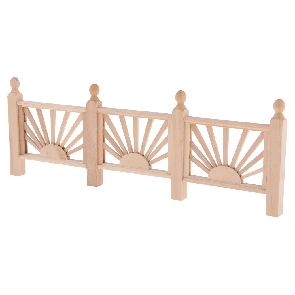 1/12 Dollhouse Scale Miniature Wood Rail Fence Miniature Unpainted Wooden Rail Barrier Garden Decor  for Dollhouse Garden Decor