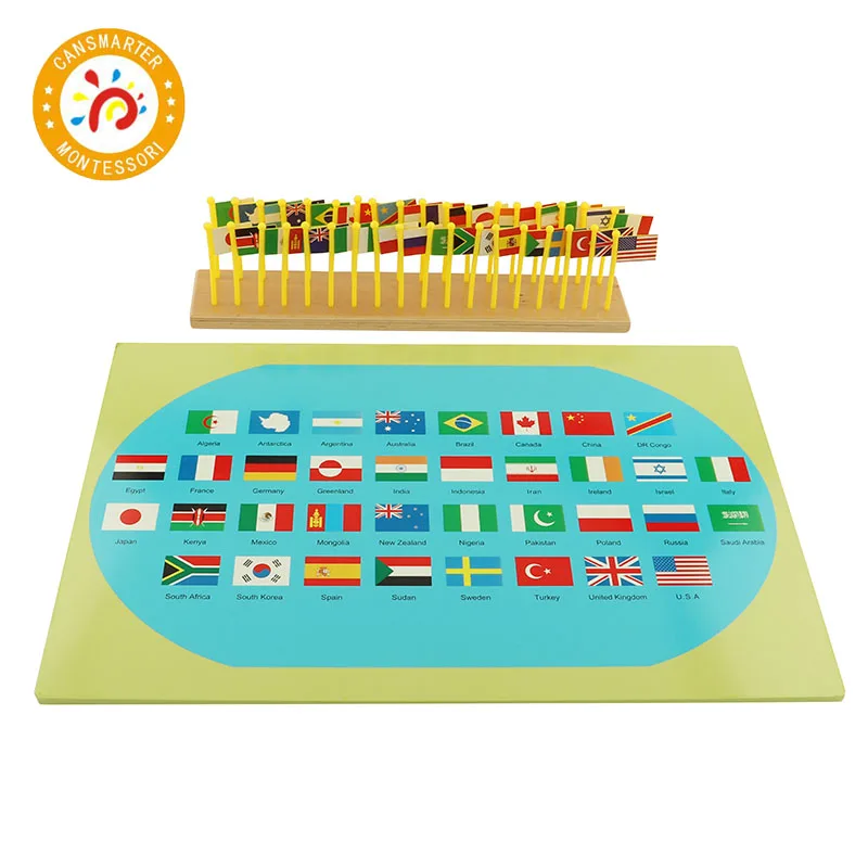  Baby Toy Montessori Flags of the World Know World Early Development Educational Wooden Toy