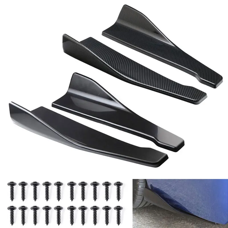 

1 Pair 48cm Bright black /Carbon Fiber Look Carbon Side Skirts Rear Bumper Lip Strip Splitter