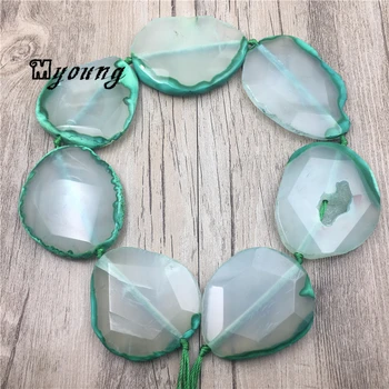 

Faceted Clear Agates Quartz Slice Pendant Beads With Green Edges,Freeform Nature Stone Slab Agates Geode Beads MY1537