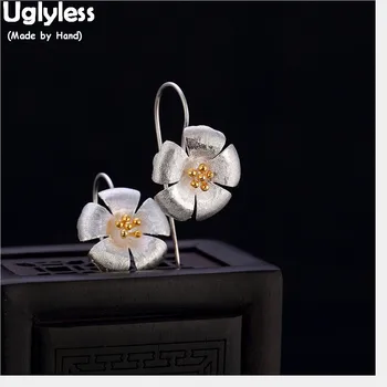 

Uglyless 100% Real Solid 925 Sterling Silver Handmade Sakura Earrings Long Ear Line Floral Fine Jewelry for Women Brincos Bijoux