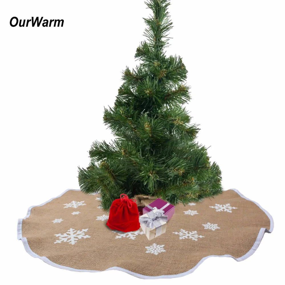 Ourwarm 30/48inch Burlap Snowflake Christmas Tree Skirt Gift Base
