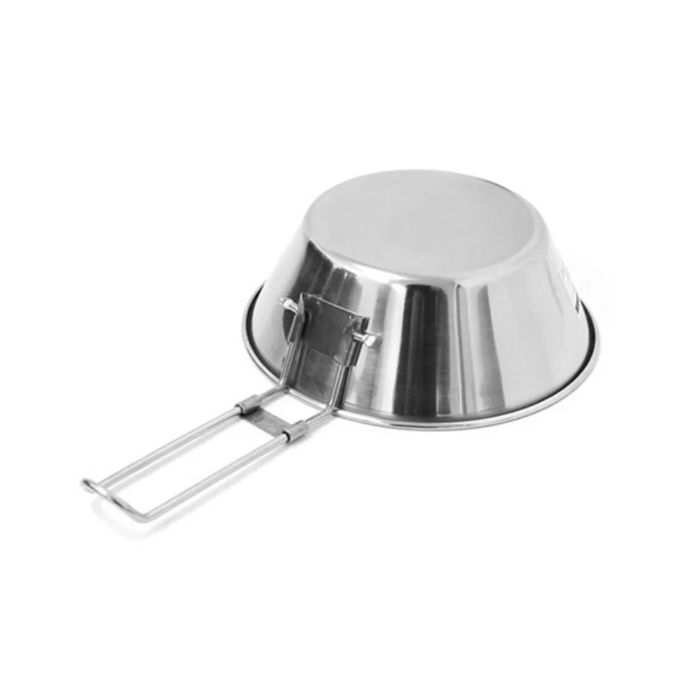 Tazón de acero inoxidable con mango plegable al aire libre Camping Picnic vajilla portátil utensilios de cocina espacio tazón plegable HotSale