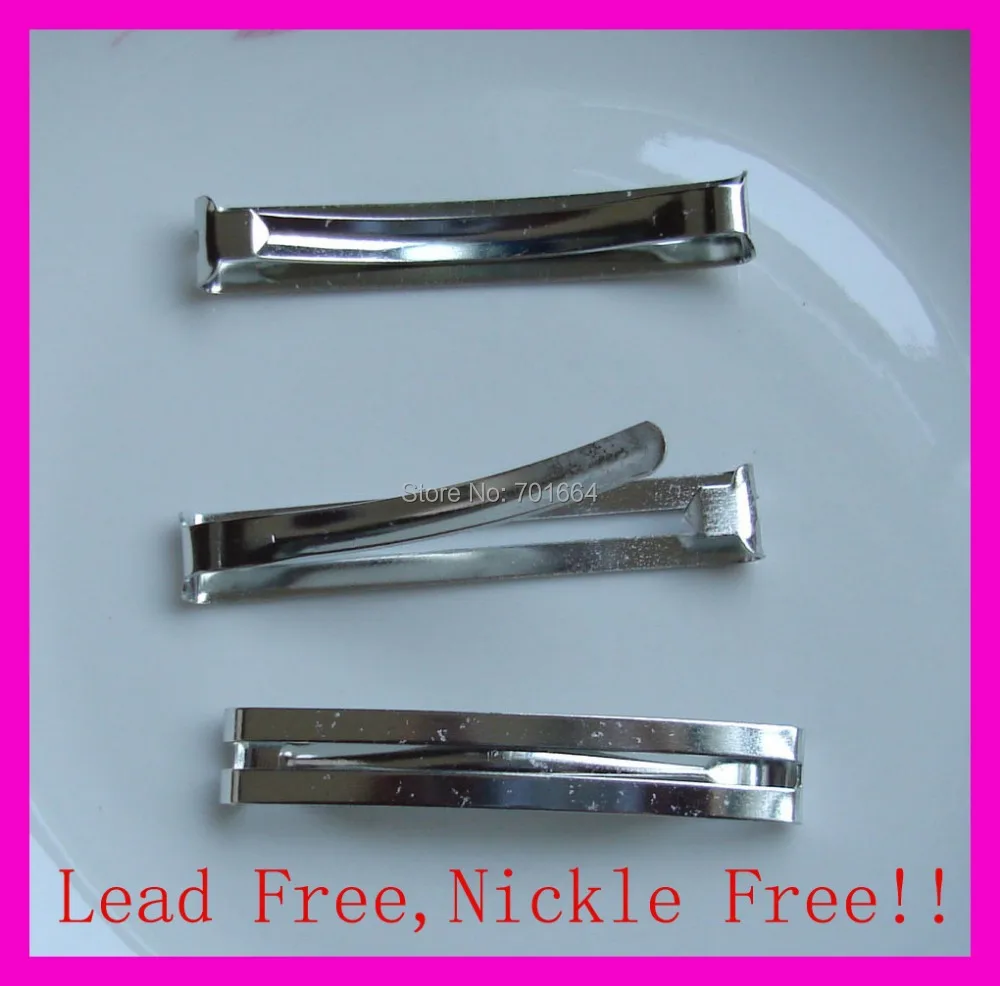 20PCS Silver Finish 6.0cm 2.35" Flat double bars metal hair barrettes at lead free and nickle