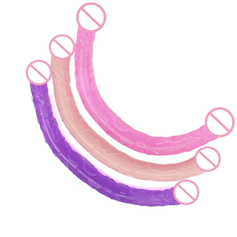 Sex Products Double Dildo 17 Inch Flexible Soft Jelly Vagina and Anal Women Gay Lesbian Double Ended Dong Sex Toy