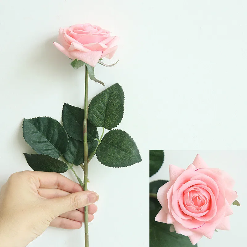 10 шт./лот, декоративные розы, искусственные цветы, шелковые цветы, латексная реальная на ощупь Роза, свадебный букет, вечерние цветы для дома - Цвет: pink