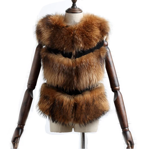 

Winter Fashion Women Real Genuine Raccoon Fur Vest Gilet Women's Real Fur and Leather Overcoat Outerwear Coat