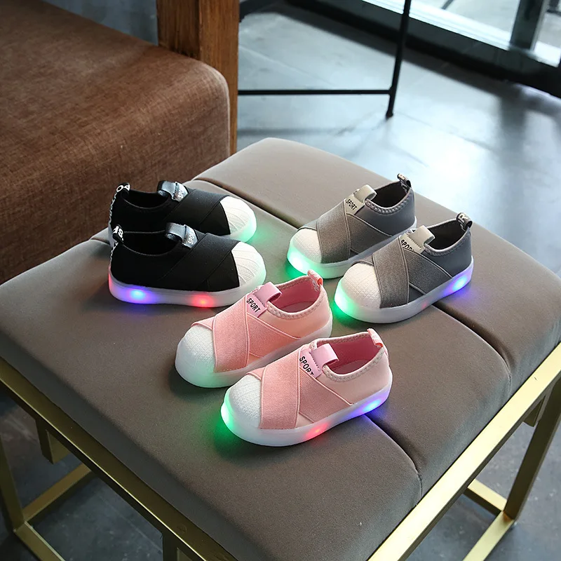 

2018 Spring/Autumn solid LED glitter girls boys shoes Spring/Autumn lighted toddlers mesh breathable baby sneakers footwear