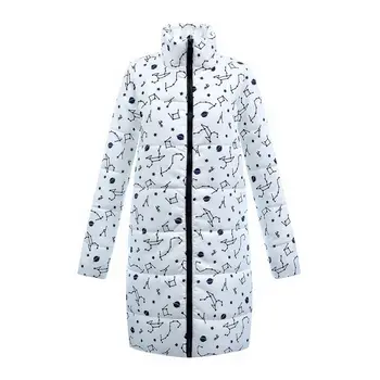 

New Arrival Geometric print women white Parkas coat white long sleeve slim coat