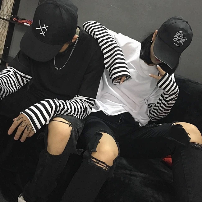Camiseta Mujer 2020 модные футболки корейские Ulzzang Harajuku полосатые с длинным рукавом для