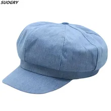 Унисекс джинсовая кепка газетчика, осенняя ковбойская шляпа для женщин, Мужская винтажная восьмиугольная кепка для водителя, плоский Топ, корейские малярные шляпы для женщин