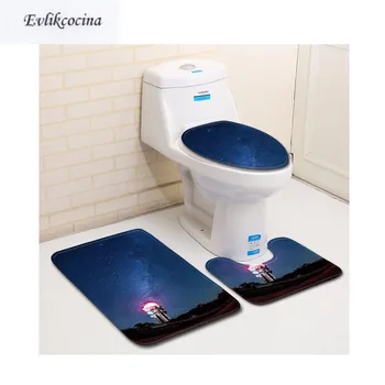 

Free Shipping 3pcs Lighthouse Starry Sky Banyo Bathroom Carpet U Type Toilet Bath Mat Set Pad Tapis Salle De Bain Alfombra Bano