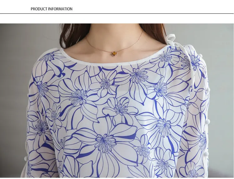 2018 Summer Women Blusas Bow Half Sleeve Tops Female Floral Chiffon Blouse Mujer Casual O-neck Print Shirt Women Blouses (10)