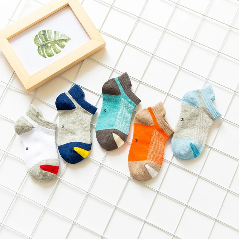 Летние хлопковые сетчатые носки для мальчиков, детские носки-башмачки для девочек, От 1 до 9 лет, детские носки, 5 пар/лот