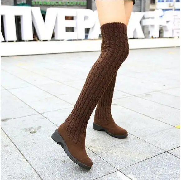 

2019 New Knitted Women Boots Over The Knee High Booties Shoes Fall Winter Elastic Slim Long Women Black Shoes