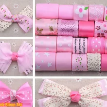 Модная детская DIY hairbow ручной аксессуар розовый Grosgrain ленты/сатин/хлопок кружево печатные ленты Комплект